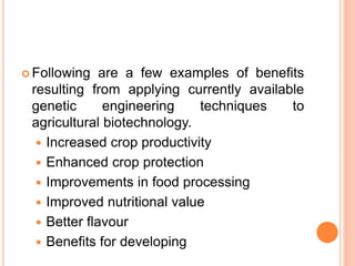 role of biotechnology in agriculture | PPTX