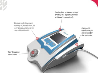 w w w . d e s m a n i a . c o m
Slanted body to ensure
nothing is placed on it, as
well as easy drainage in
case of liquid spills
Easy to access
main knob
Dual colour achieved by pad
printing for a premium look
achieved economically
Ergonomic
applicator for
less stress for
the operator
 