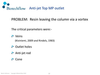 Martin Hofmann. Copyright ©Biotechflow 2018 13
Anti-jet Top MP outlet
PROBLEM: Resin leaving the column via a vortex
The critical parameters were:-
Veins
(Kiviniemi, 2009 and Rindels, 1983)
Outlet holes
Anti-jet rod
Cone
 