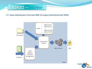  È stato individuato il formato XML di output dell’attività del SIRIO
 