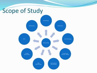 Scope of Study
Biotechnology
Microbiology
Biochemistry
Food Technology
Genetics and
Molecular Biology
Environmental
Biotechnology
Plant
Biotechnology
Animal
Biotechnlogy
IPR’ s
Bioinformatics
 