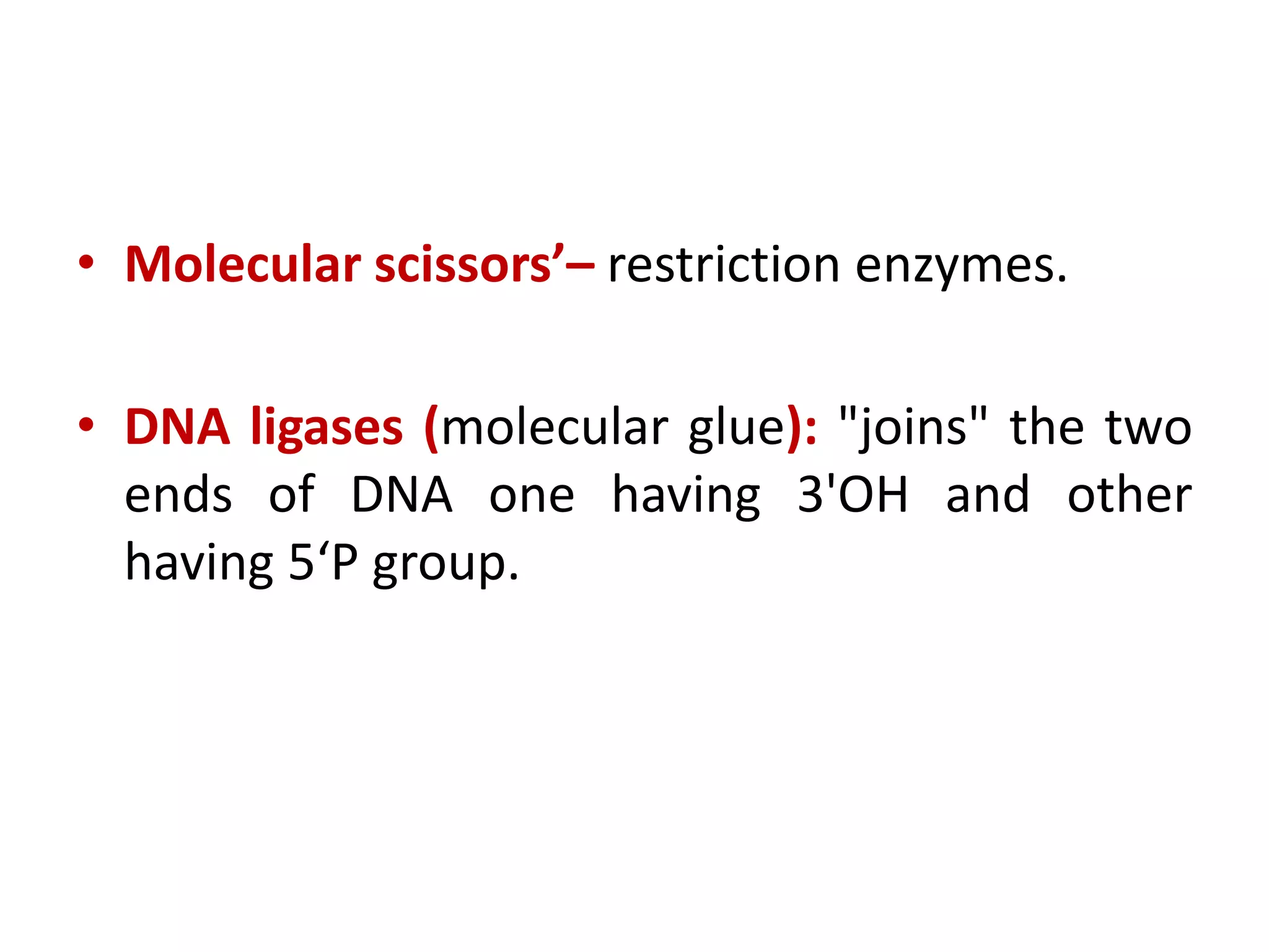 Biotechnology principles and process: Vectors, Restriction endonuclease enzymes, Tools of r-DNA technology
