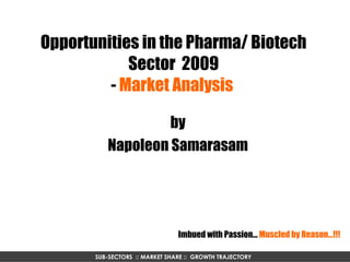 Opportunities in the Pharma/ Biotech Sector  2009 -  Market Analysis  by Napoleon Samarasam SUB-SECTORS  :: MARKET SHARE ::  GROWTH TRAJECTORY  Imbued with Passion...  Muscled by Reason…!!! 