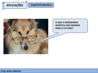 APLICAÇÕES Engenharia genética
O QUE A ENGENHERIA
GENÉTICA NOS RESERVA
PARA O FUTURO?
Prof. James Martins
 