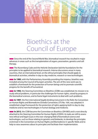 European Bioethics Basic Principles Bioethics at the Council of Europe | PDF