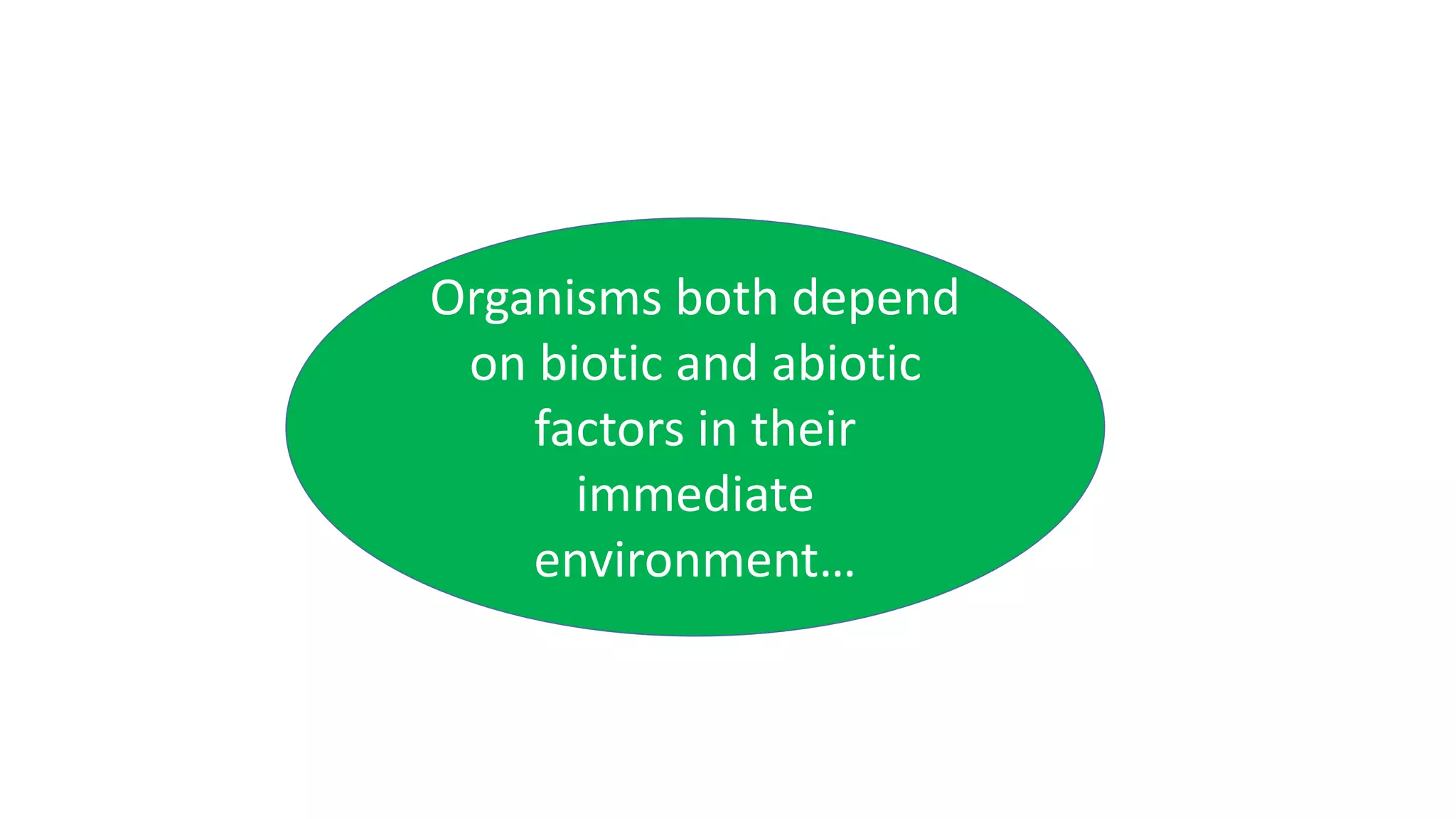 Organisms both depend
on biotic and abiotic
factors in their
immediate
environment…
 