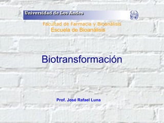 Biotransformación
Prof. José Rafael Luna
Facultad de Farmacia y Bioanálisis
Escuela de Bioanálisis
 