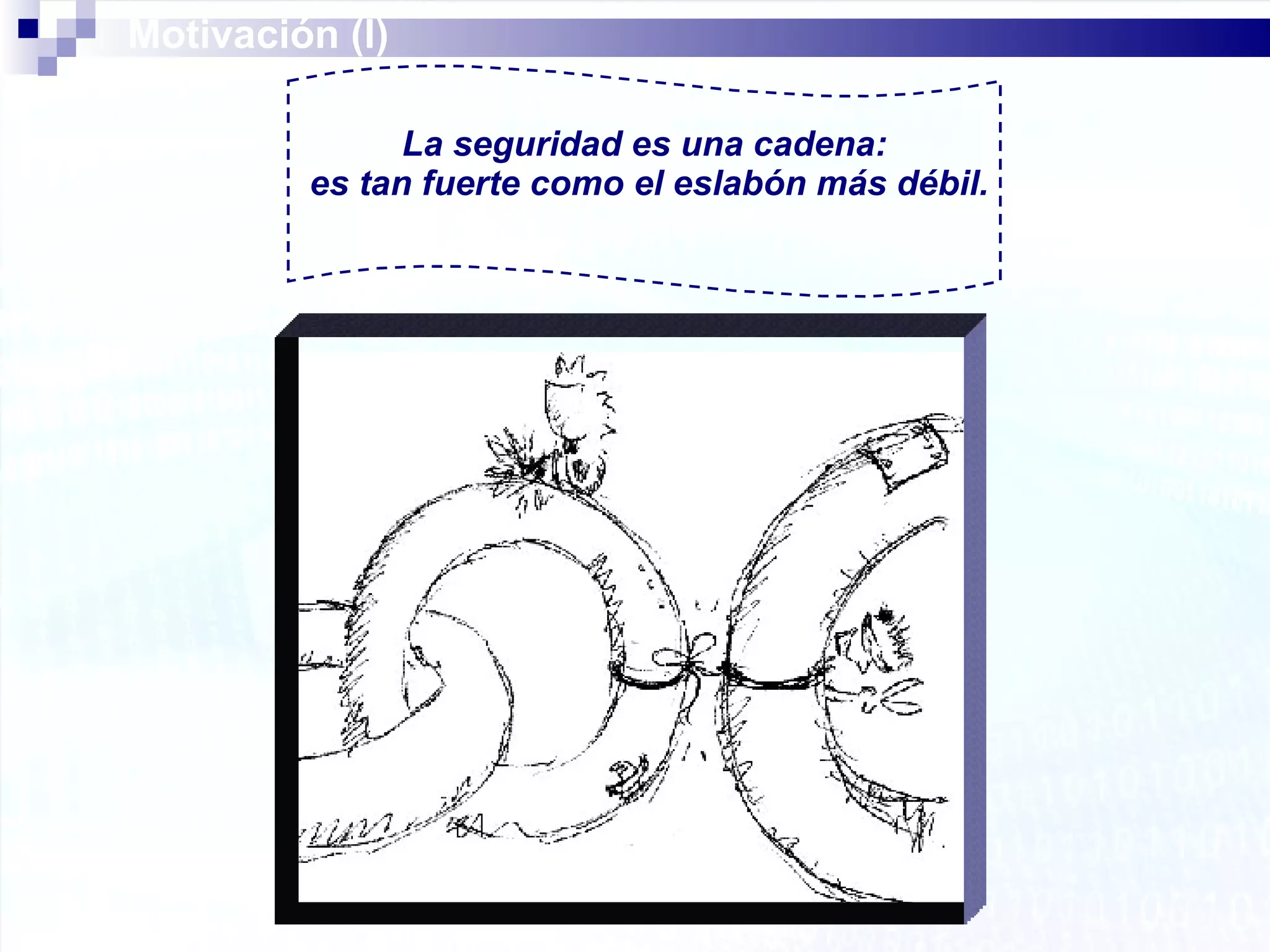 Motivación (I) La seguridad es una cadena:  es tan fuerte como el eslabón más débil. 