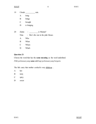 Kertas Ujian Bahasa Inggeris Tahun 4 KSSR Kertas 1