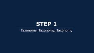 STEP 1
Taxonomy, Taxonomy, Taxonomy
 