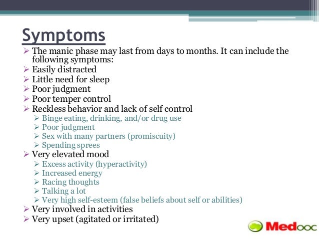 Manic phase of bipolar disorder symptoms