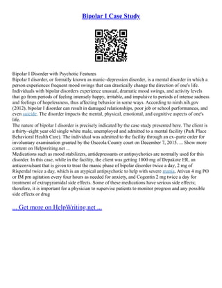 Bipolar I Case Study | PDF