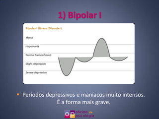 1) Bipolar I




 Períodos depressivos e maníacos muito intensos.
               É a forma mais grave.
 