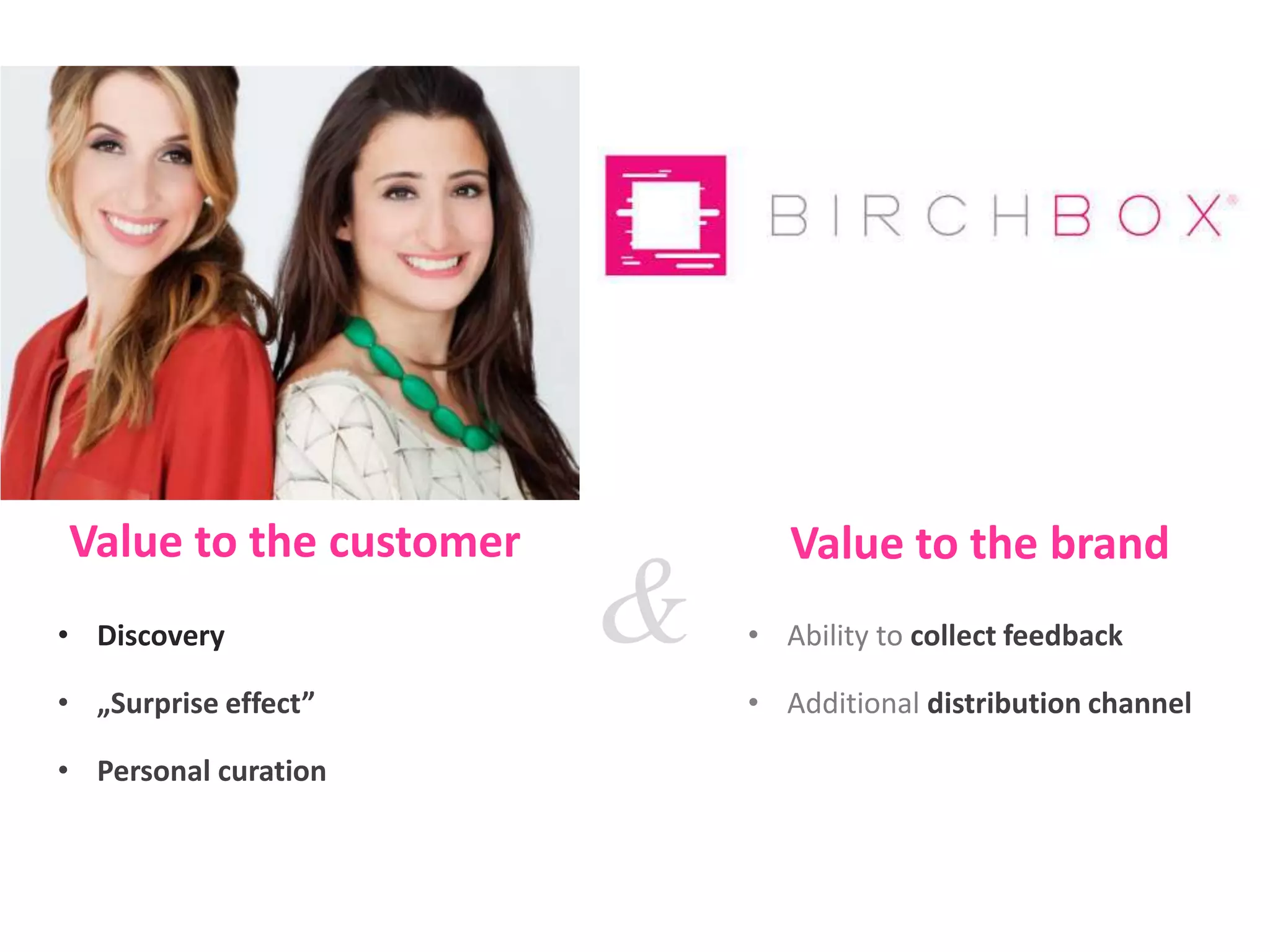 Value to the customer Value to the brand
• Discovery
• „Surprise effect”
• Personal curation
• Ability to collect feedback
• Additional distribution channel
&
 