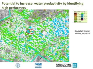 Potential to increase water productivity by identifying
high performers
Doukalla Irrigation
Scheme, Morocco
 