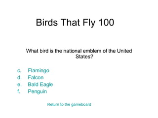 Bird Jeopardy By Audrey | PPT