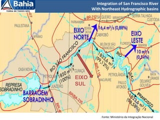 Integration of San Francisco River
       With Northeast Hydrographic basins




EIXO
SUL




            Fonte: Ministério da Integração Nacional
 