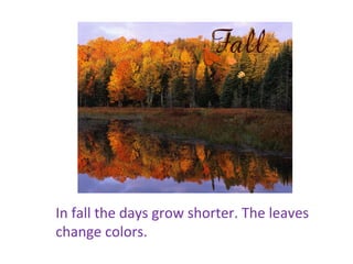 In fall the days grow shorter. The leaves
change colors.
 