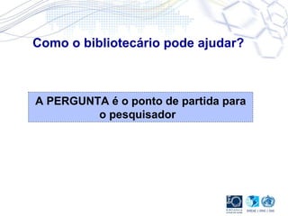 Como o bibliotecário pode ajudar?   A PERGUNTA é o ponto de partida para o pesquisador    