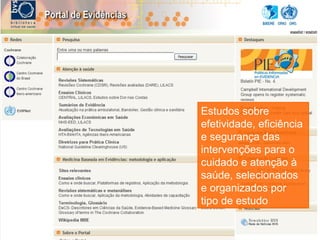 Estudos sobre efetividade, eficiência e segurança das intervenções para o cuidado e atenção à saúde, selecionados e organizados por tipo de estudo      