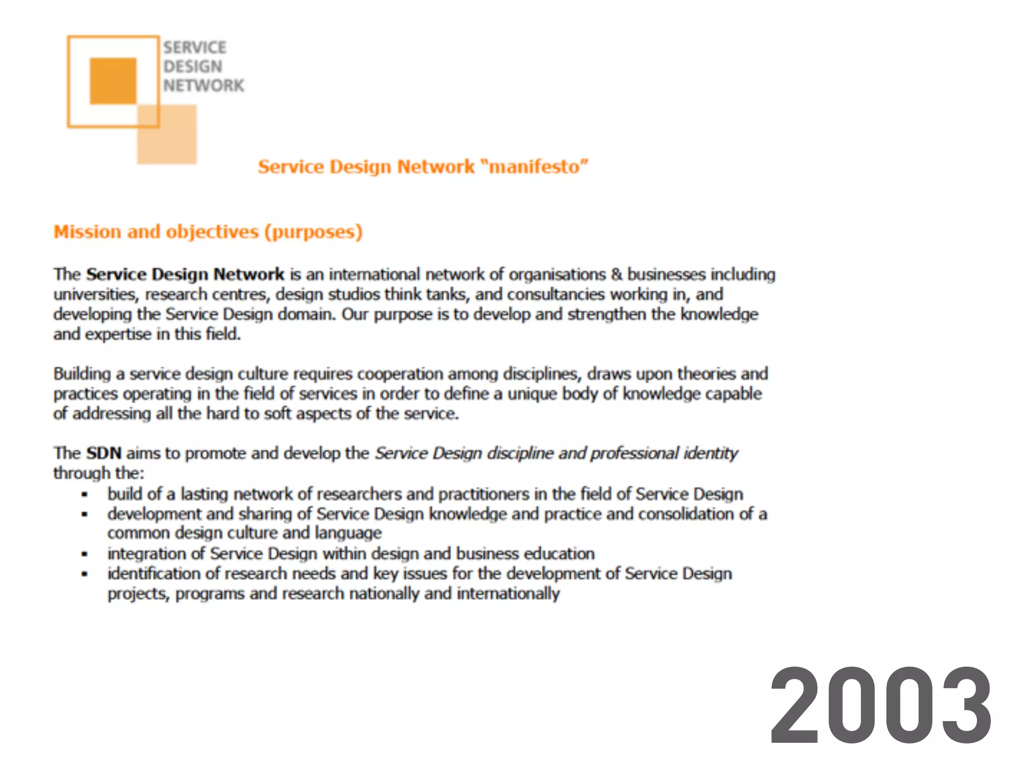 SERVICE DESIGN DEFINITION
2003
 