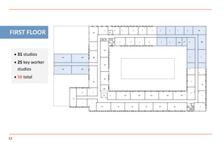 12
 31 studios
 25 key worker
studios
 56 total
FIRST FLOOR
 
