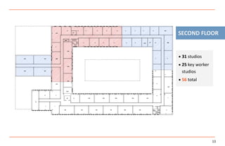 13
SECOND FLOOR
 31 studios
 25 key worker
studios
 56 total
 