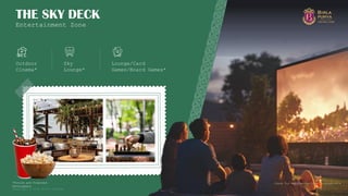 Copyright © 2025 Birla Estates 45
Outdoor
Cinema*
Sky
Lounge*
Lounge/Card
Games/Board Games*
Entertainment Zone
THE SKY DECK
*Future and Proposed
Development
Image for representational purpose only
 