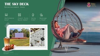 Copyright © 2025 Birla Estates 46
Performance
Area*
Puneri Style
Board Games*
Swing
Pods*
Beverage
& Food*
Entertainment Zone
THE SKY DECK
*Future and Proposed
Development
Image for representational purpose only
 
