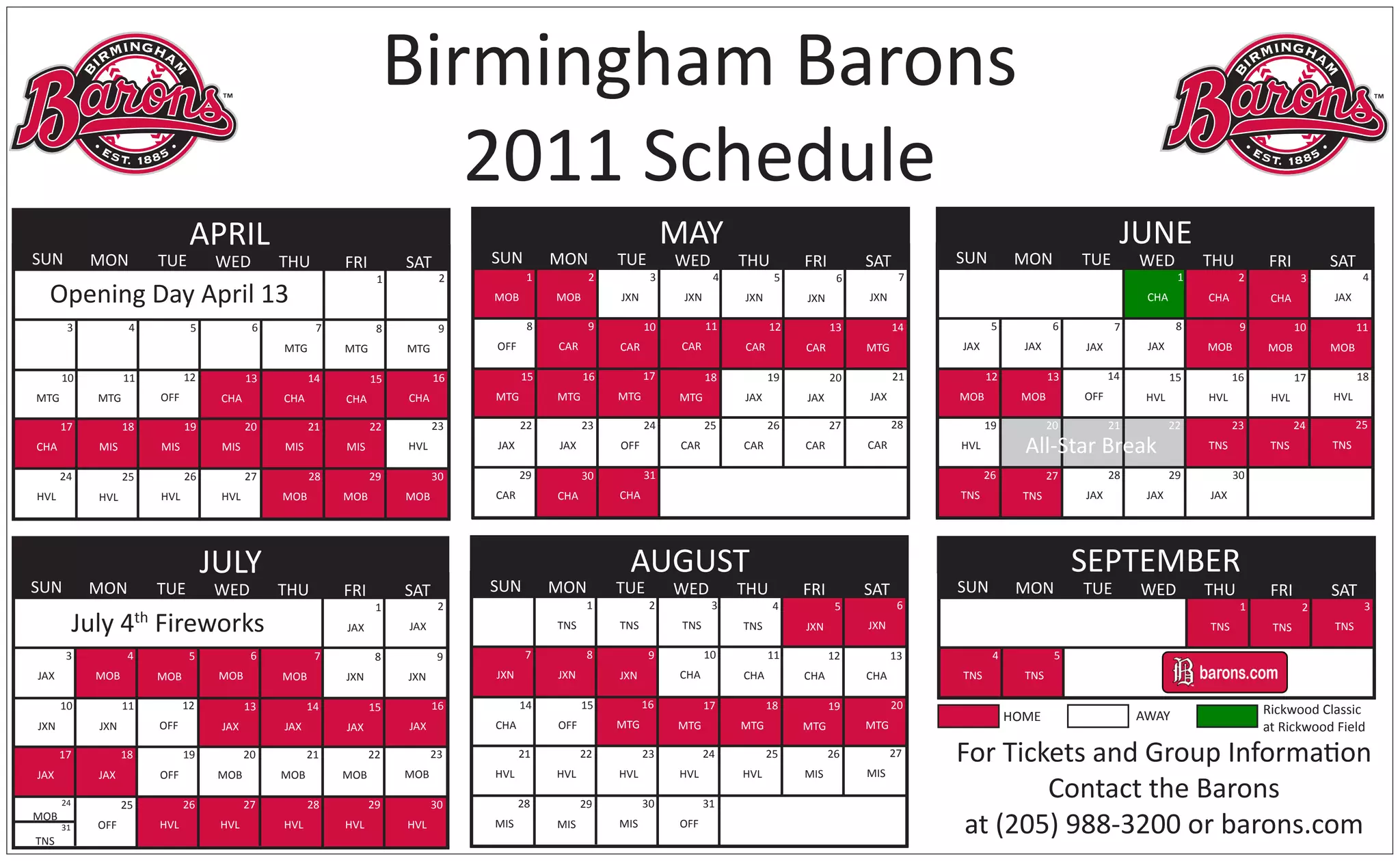 Birmingham Barons 2027 Schedule