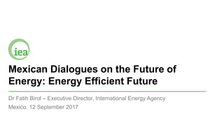 Mexican Dialogues on the Future of
Energy: Energy Efficient Future
Dr Fatih Birol – Executive Director, International Energy Agency
Mexico, 12 September 2017
 