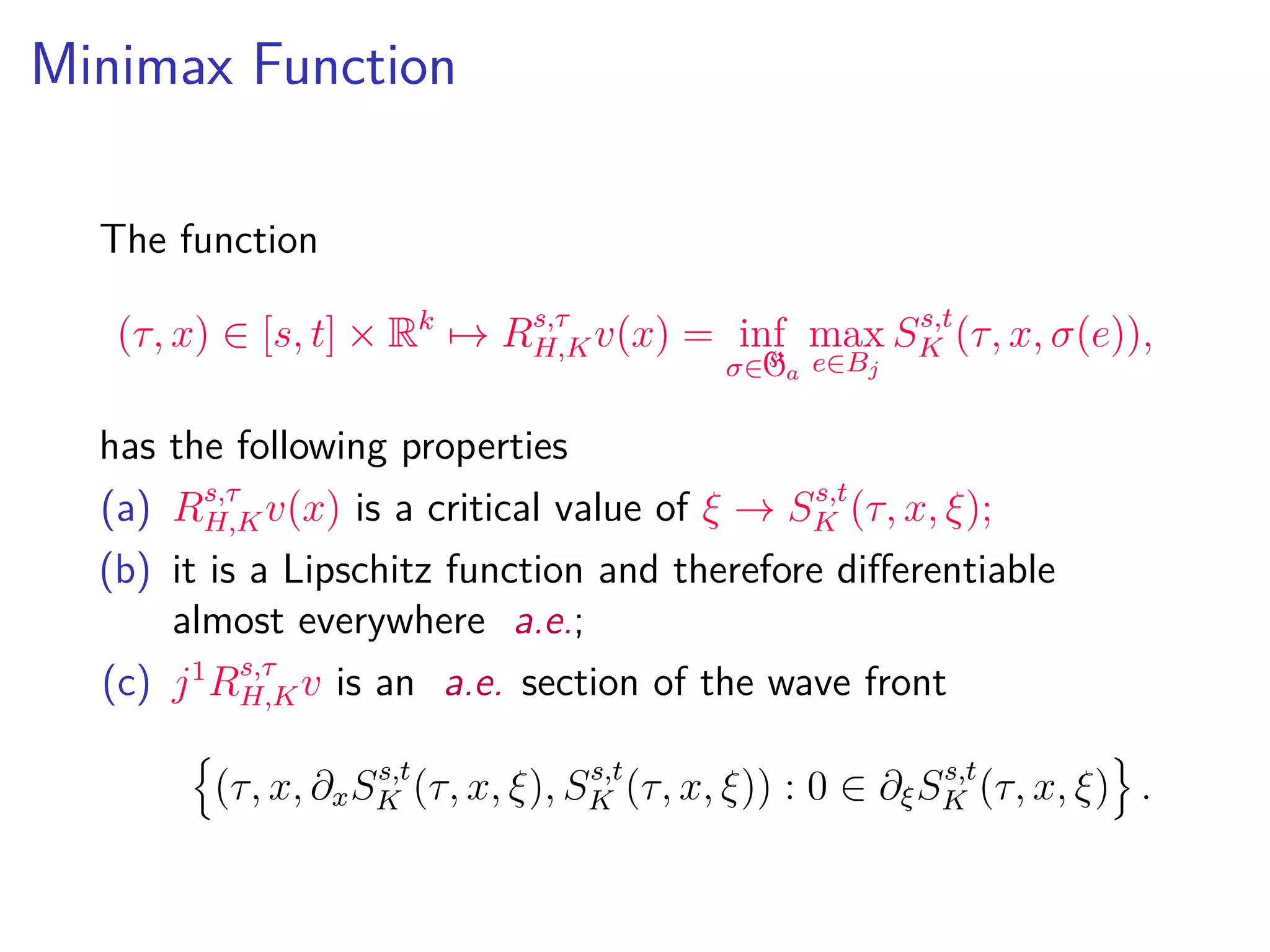 Bibliography
L. Evans. Partial Diﬀerential Equations. 2nd Edition.
American Mathematical Society. 2010.
Palais, R.S.; Critical point theory and the minimax
principle; Proceedings of Symposia in Pure Mathematics,
1970, XV, 185-212.
Struwe, Michael; Variational Methods: Applications to
Nonlinear Partial Diﬀerential Equations and Hamiltonian
Systems. Springer-Verlag, A Series of Modern Surveys in
Mathematics Vol. 34, 2008.
Wei, Q.; Viscosity solution of the Hamilton - Jacobi
equation by a limiting minimax method. Nonlinearity 27
(2014) 17–41.
 