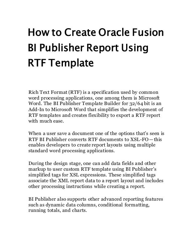 How To Create Oracle Fusion BI Publisher Report Using RTF