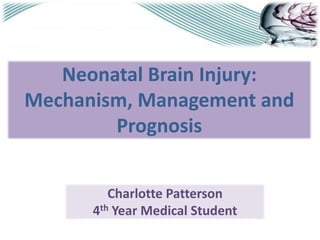 Neonatal Brain Injury:
Mechanism, Management and
Prognosis
Charlotte Patterson
4th Year Medical Student
 
