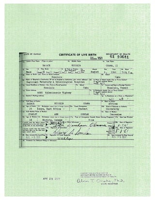Barack Hussein Obama, II, Birth Certificate Long Form
