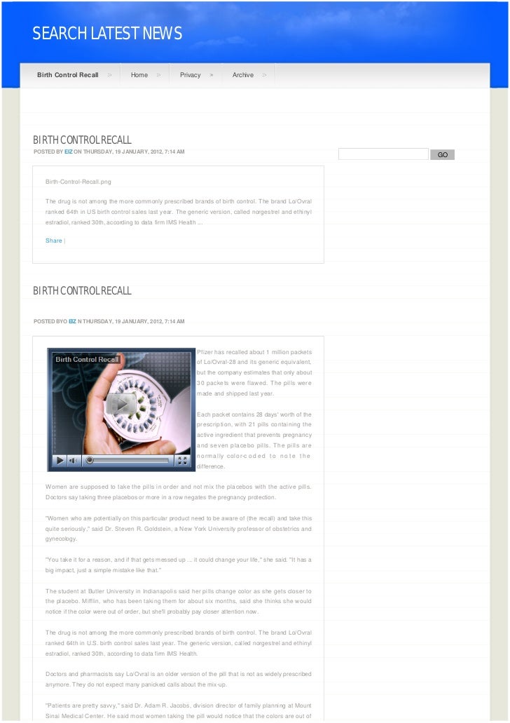Birth Control Recall