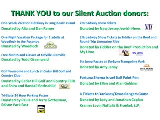 THANK YOU to our Silent Auction donors:THANK YOU to our Silent Auction donors:
 
