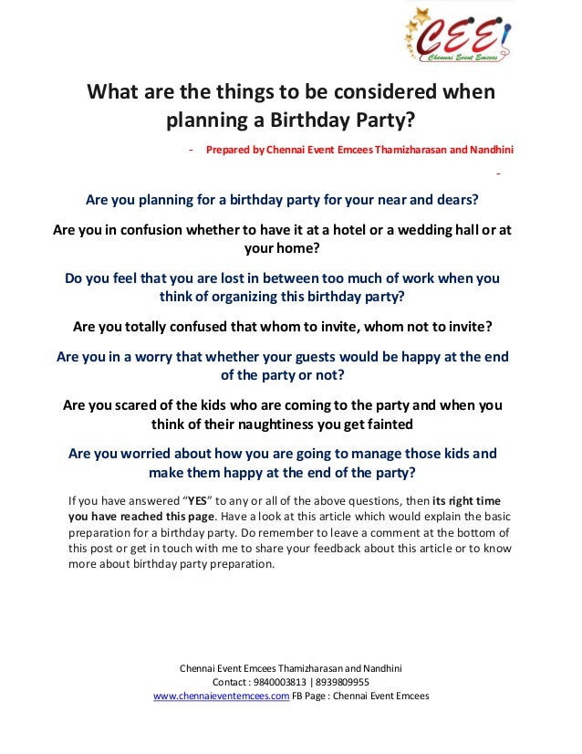 Birthday Party Preparation Ebook Prepared By Chennai Event Emcees Con