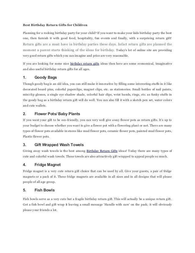 best birthday return gifts