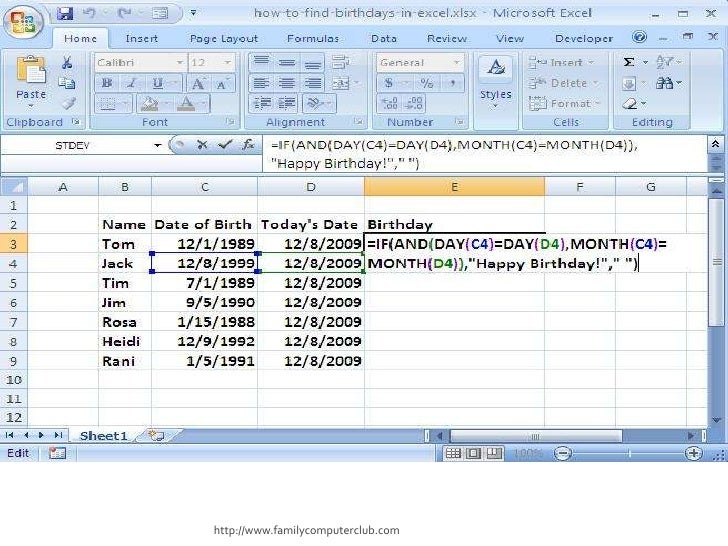 Birthdays In Excel