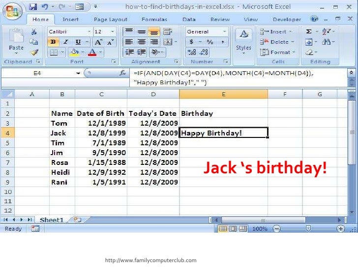 Birthdays In Excel