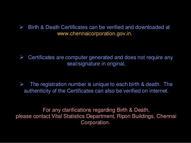 Birth & death corporation of chennai