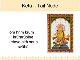 Ketu – Tail Node




om hrīṁ krūṁ
  krūrarūpiṇe
ketave aiṁ sauḥ
     svāhā
 