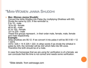 *Man-Women janmaShuddhi<br />Man -Woman JanmaShuddhiConvert the IshtaGhatika into Palas (by multiplying Ghatikas with 60)....