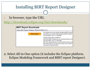 Installating and Configuring Java, MySQL and BIRT.