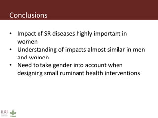 Impact of small ruminant diseases on different household members in Ethiopia