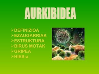 AURKIBIDEA DEFINIZIOA EZAUGARRIAK ESTRUKTURA BIRUS MOTAK GRIPEA  HIES-a 