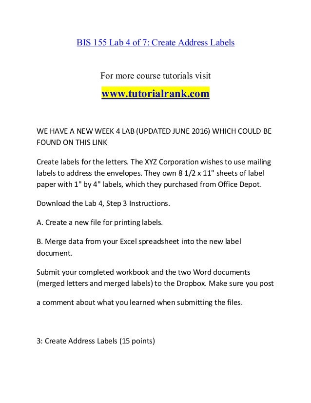 Bis 155 lab 4 of 7 create address labels essay 07 image