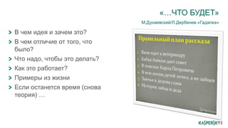 «…ЧТО БУДЕТ»
М.Дунаевский/Л.Дербенев «Гадалка»
В чем идея и зачем это?
В чем отличие от того, что
было?
Что надо, чтобы это делать?
Как это работает?
Примеры из жизни
Если останется время (снова
теория) …
 