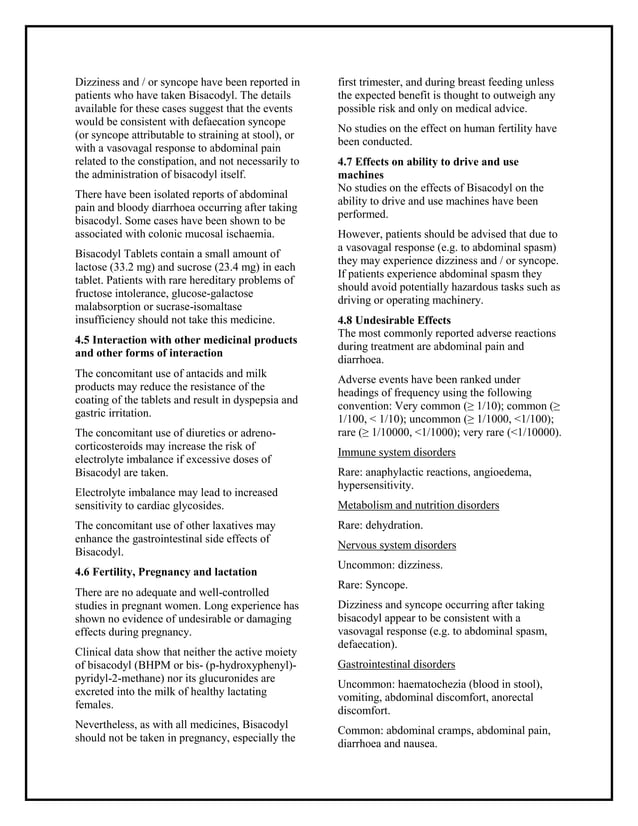 Bisacodyl 5 mg gastro resistant tablets smpc taj pharmaceuticals PDF